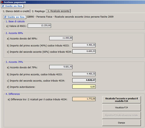 F24 software ricalcolo 2 acconto irpef