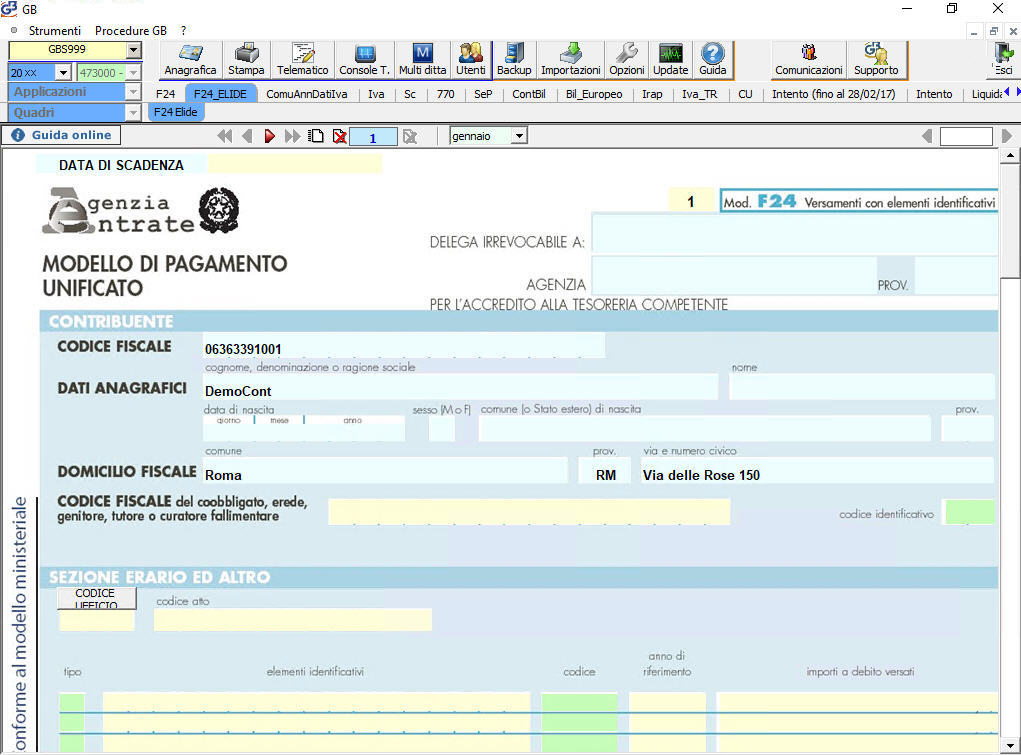 Modello F24 Elide