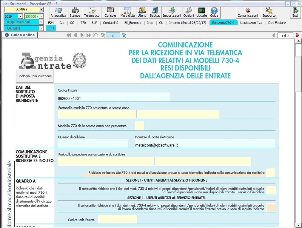 Comunicazione Per La Ricezione In Via Telematica Dei Dati