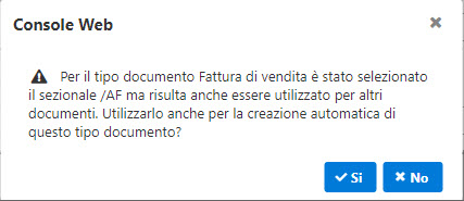 messaggio utilizzo sezionali in Console Web