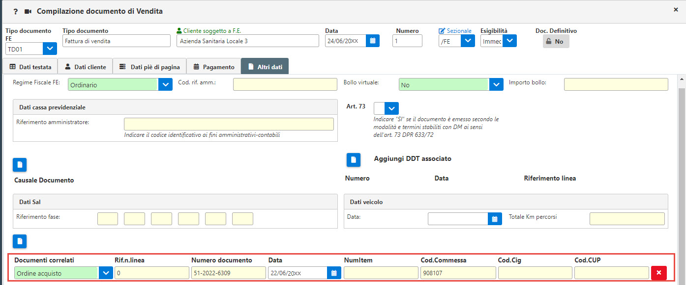 documenti correlati in maschera compilazione documento di vendita