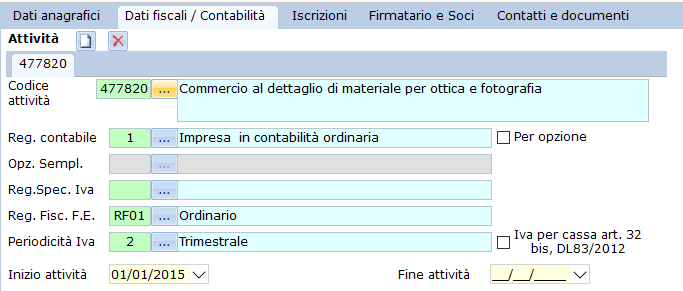 Tab. Dati Fiscali/Contabili Tab. Dati Fiscali/Contabili