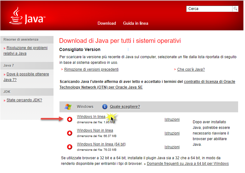 scarica versione aggiornata java